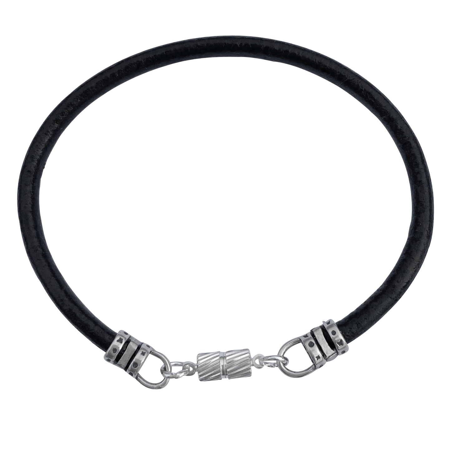 Extra Thick 4mm Wide Black Leather Bracelet With Silver Magnetic Clasp