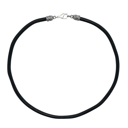 Extra Thick 5mm Wide Black Leather Cord Silver Necklace