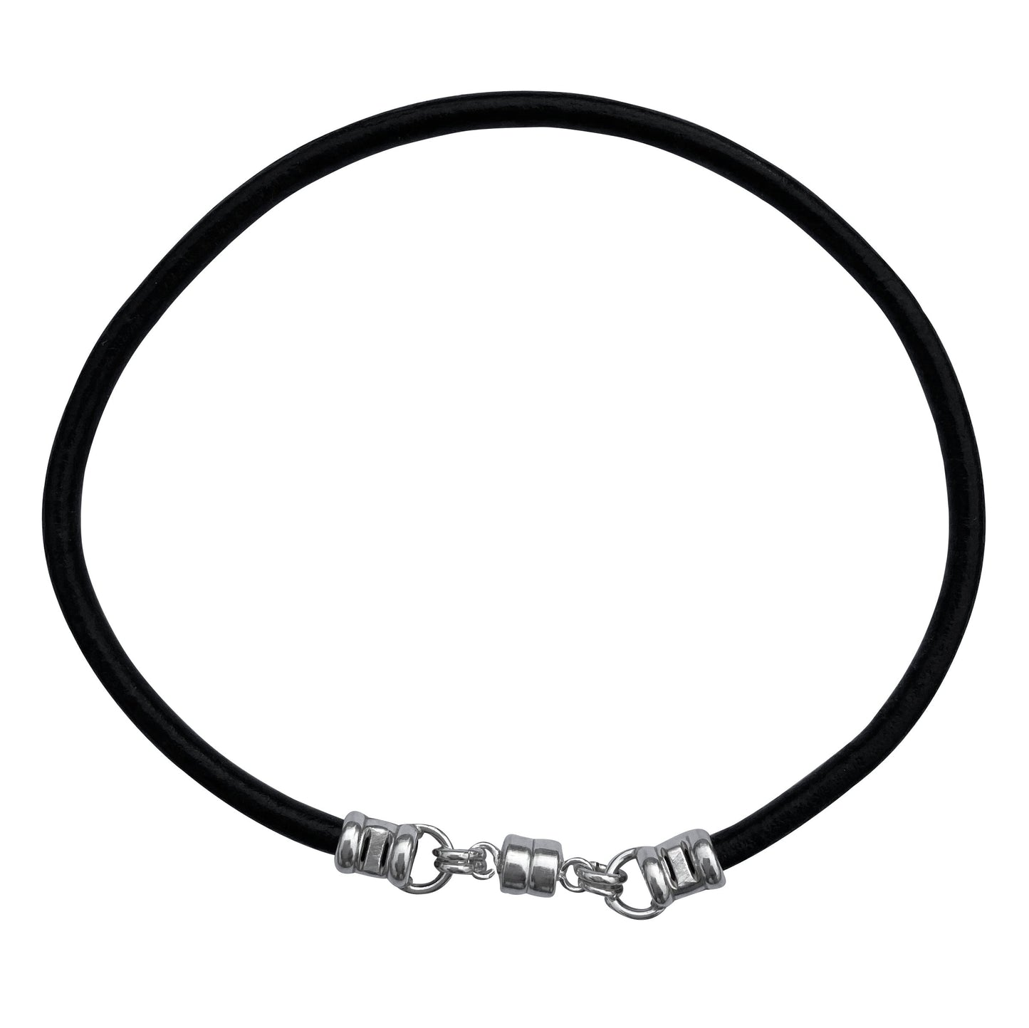 Thick 3mm Wide Black Leather Bracelet With Sterling Silver Magnetic Clasp