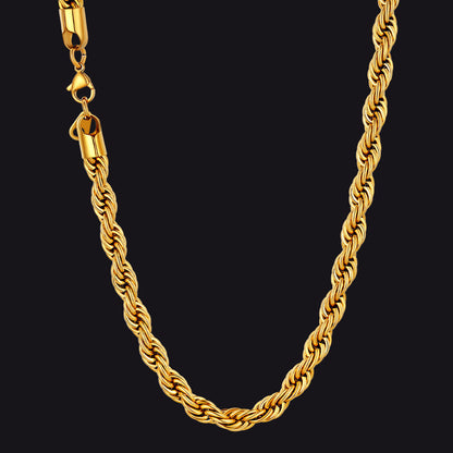 Twisted Rope Chain Stainless Steel Link Necklace for