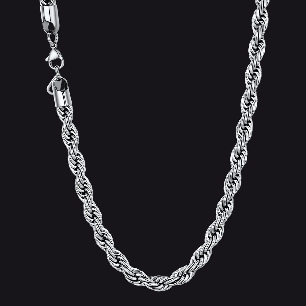 Twisted Rope Chain Stainless Steel Link Necklace for