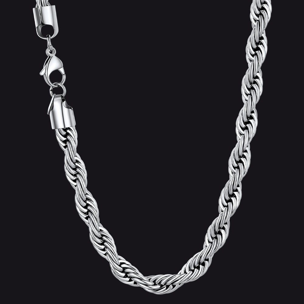 Twisted Rope Chain Stainless Steel Link Necklace for