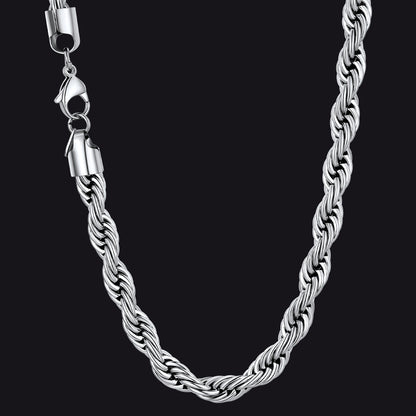 Twisted Rope Chain Stainless Steel Link Necklace for
