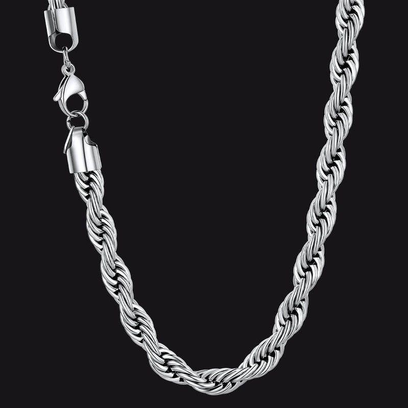 Twisted Rope Chain Stainless Steel Link Necklace for
