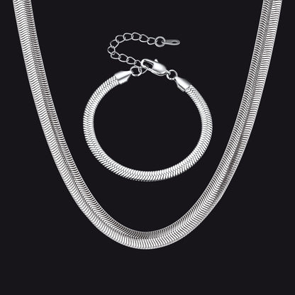 8mm Snake Link Chain & 5mm Bracelet Set for