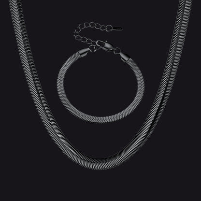 8mm Snake Link Chain & 5mm Bracelet Set for