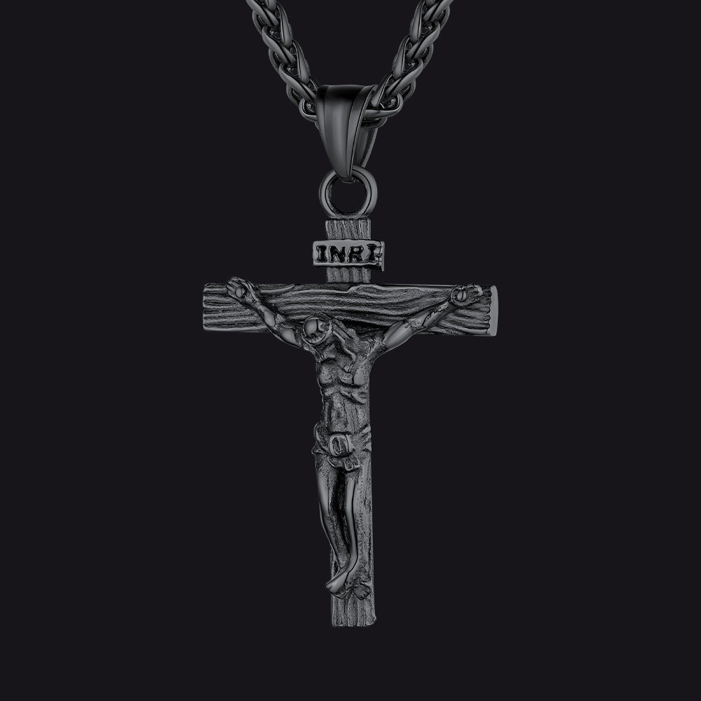 Christian Black Enamel Cross Necklace for