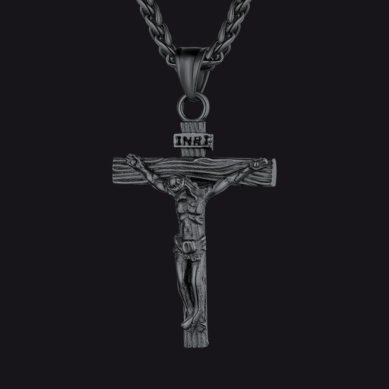 Christian Black Enamel Cross Necklace for