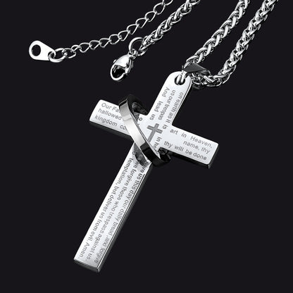 Lord's Prayer Cross Necklace With Halo Ring for