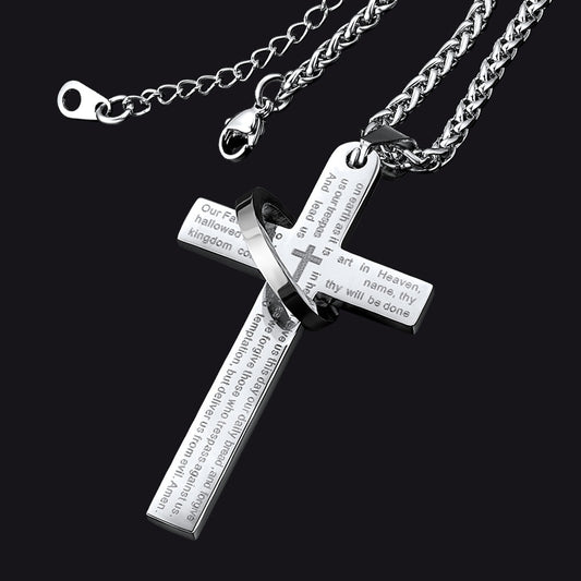 Lord's Prayer Cross Necklace With Halo Ring for