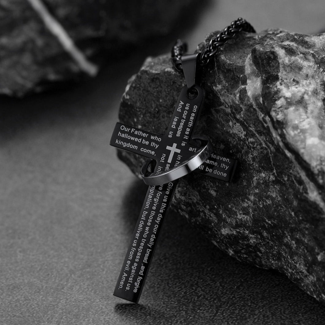Lord's Prayer Cross Necklace With Halo Ring for