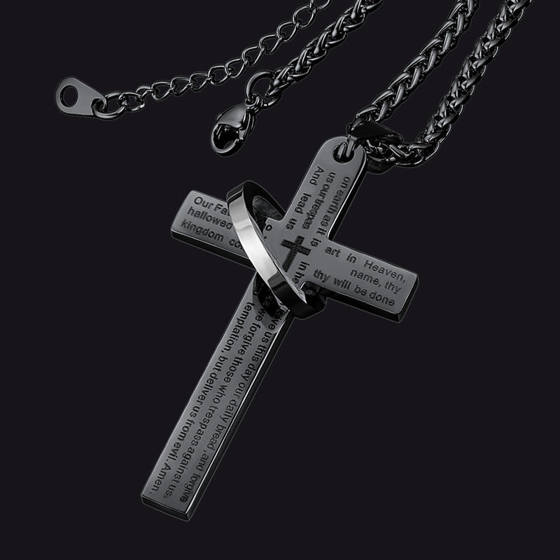 Lord's Prayer Cross Necklace With Halo Ring for