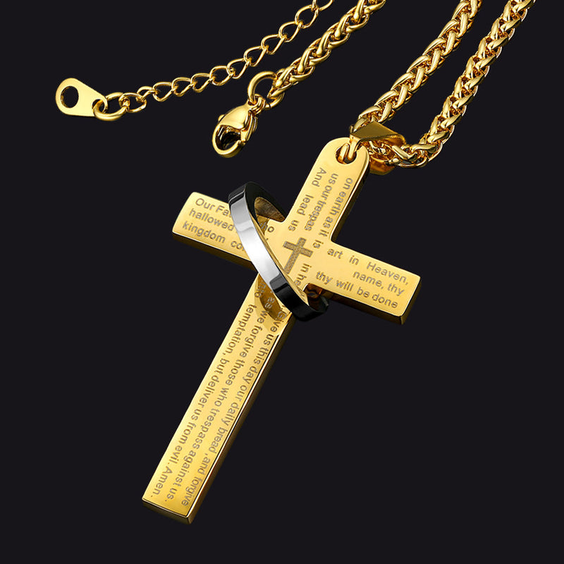 Lord's Prayer Cross Necklace With Halo Ring for