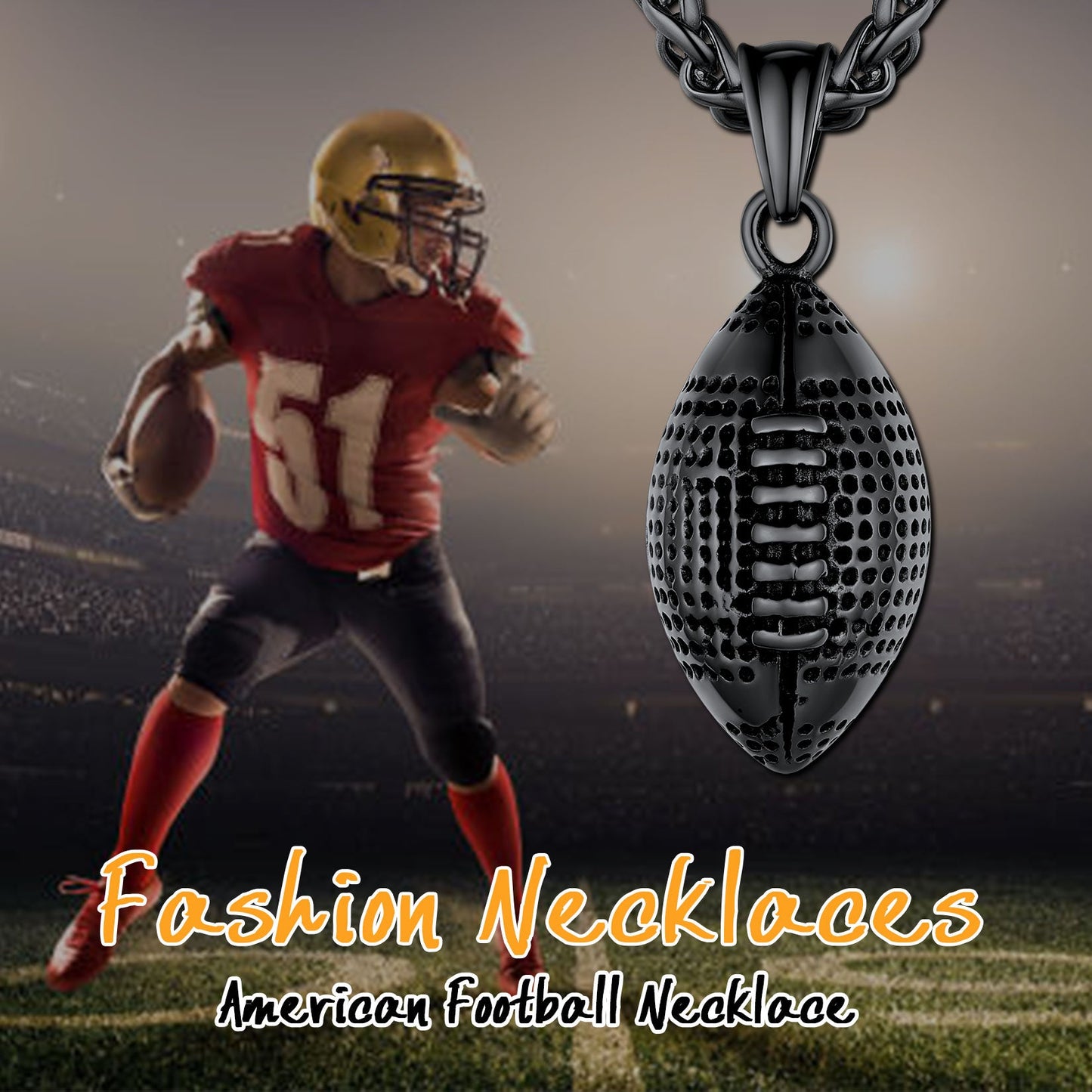 3d American Football Pendant Necklace for