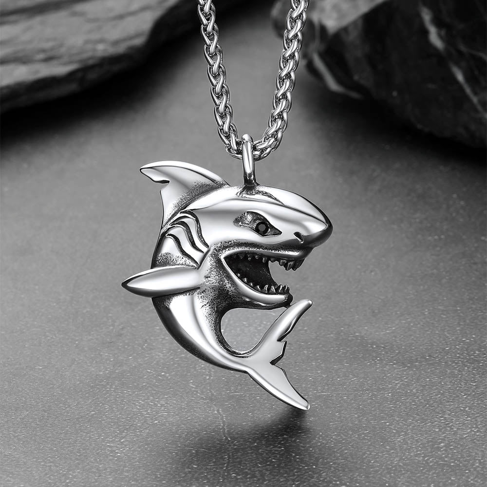 Cuban Chain & Punk Shark Necklace Set for