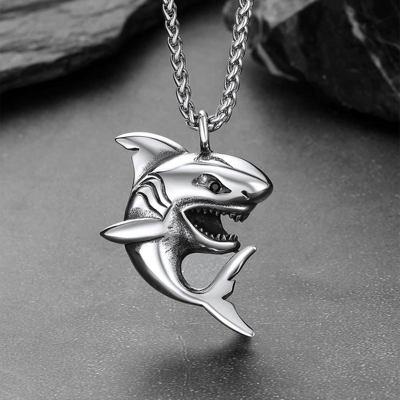 Cuban Chain & Punk Shark Necklace Set for