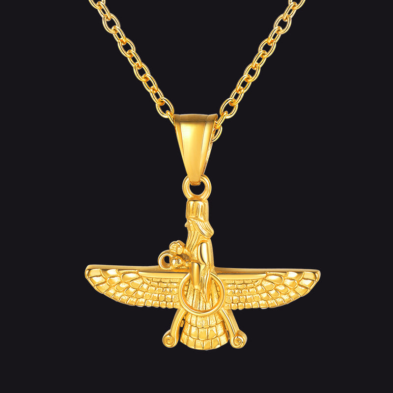 Stainless Steel Faravahar Ahura Mazda Pendant Necklace for