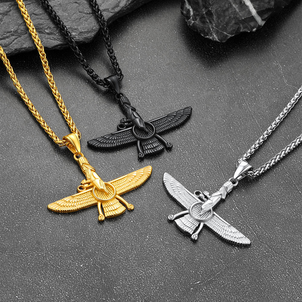 Stainless Steel Faravahar Ahura Mazda Pendant Necklace for