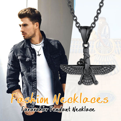 Stainless Steel Faravahar Ahura Mazda Pendant Necklace for