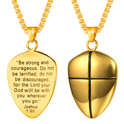 Christian Cross Joshua 1:9 Shield Necklace for