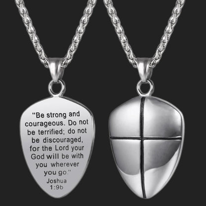 Christian Cross Joshua 1:9 Shield Necklace for