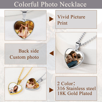 Customized Double-sided Picture Heart Necklace for