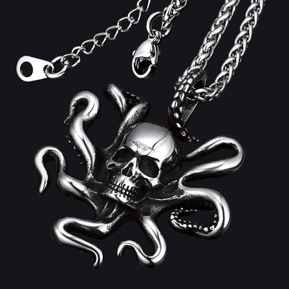 Gothic Octopus Skull Necklace for