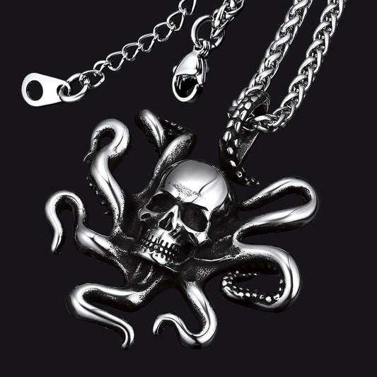 Gothic Octopus Skull Necklace for