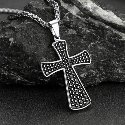 Thick Christ Simple Cross Necklace With Black Enamel Dotted