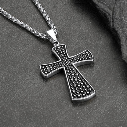 Thick Christ Simple Cross Necklace With Black Enamel Dotted
