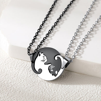 Custom Cat Matching Puzzle Necklace Engraved 2 Names Gift for Couple Girlfriend