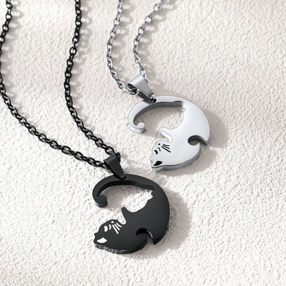 Custom Cat Matching Puzzle Necklace Engraved 2 Names Gift for Couple Girlfriend
