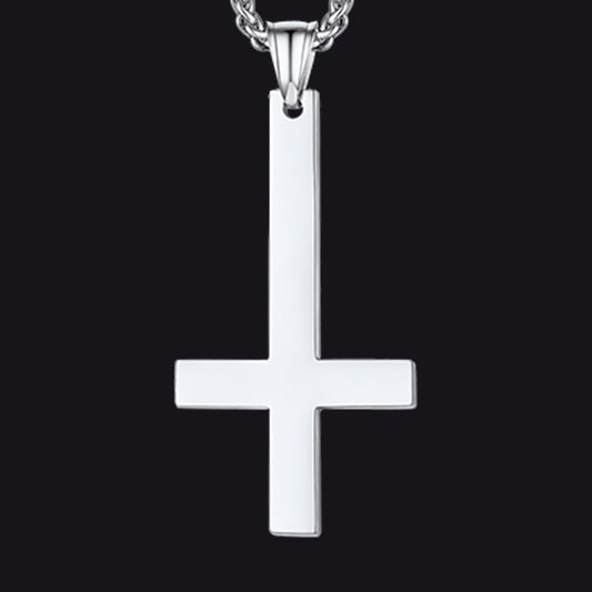 Stainless Steel Inverted Cross Pendant Necklace for