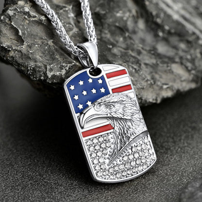 Engraved American Flag Eagle Dog Tag Necklace for