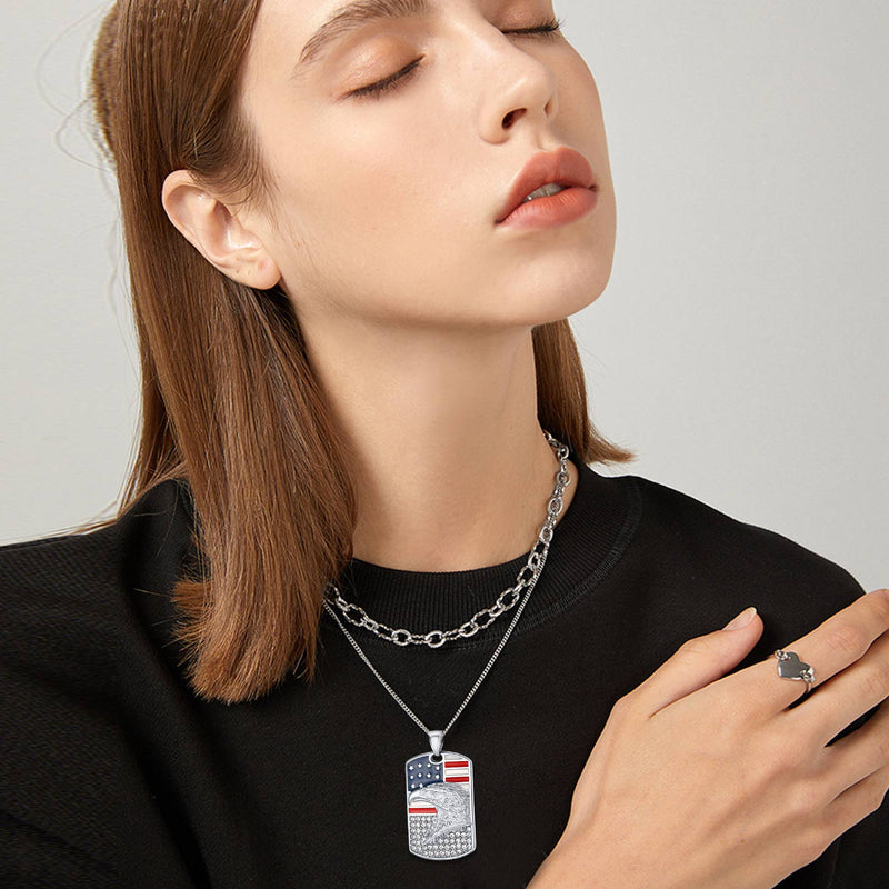 Engraved American Flag Eagle Dog Tag Necklace for