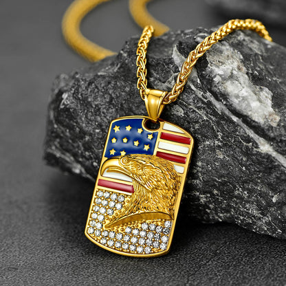 Engraved American Flag Eagle Dog Tag Necklace for