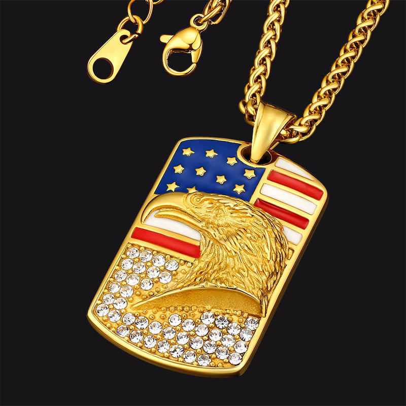 Engraved American Flag Eagle Dog Tag Necklace for