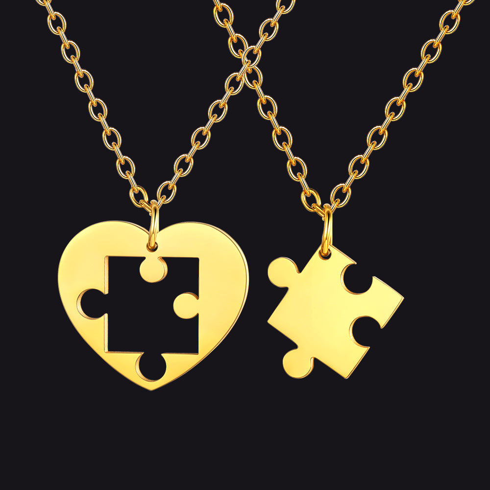 Customized Heart Puzzle Matching Necklaces Set for Couple Mom Daughter