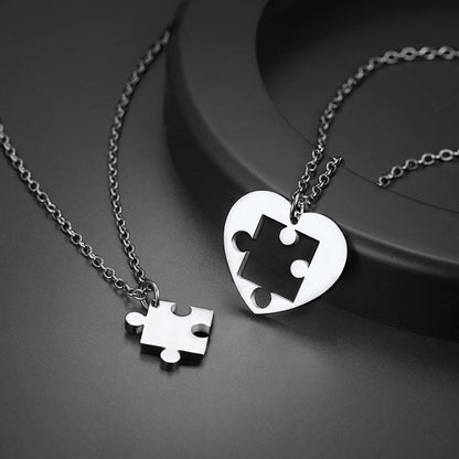 Customized Heart Puzzle Matching Necklaces Set for Couple Mom Daughter