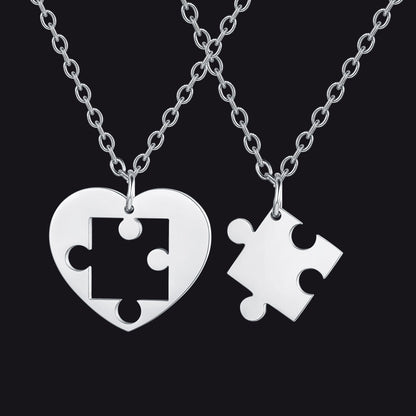 Customized Heart Puzzle Matching Necklaces Set for Couple Mom Daughter