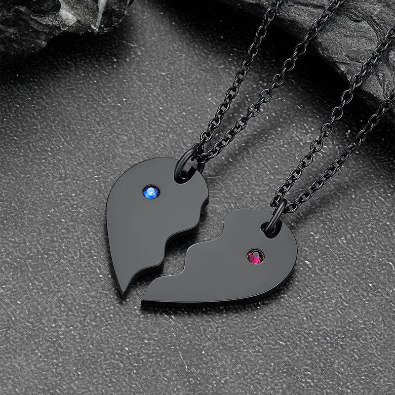 Custom Heart Matching Necklaces With Birthstone for Couple Best Friends