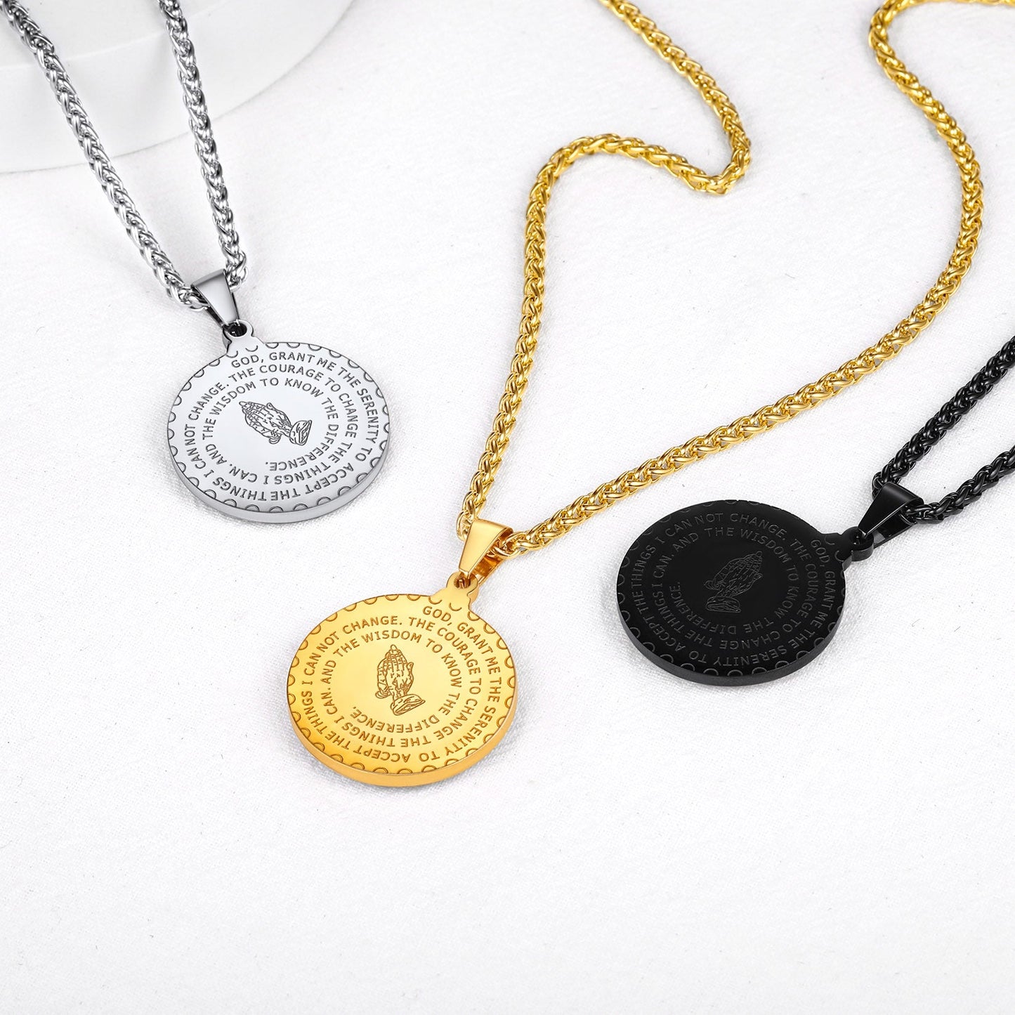 Personalized Lords Praying Hands Medal Necklace With Picture