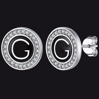 Personalized Black Initial Letter Stud Earrings for
