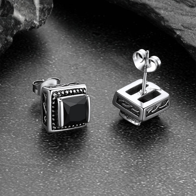 Stainless Steel Square Diamond Stud Earrings for