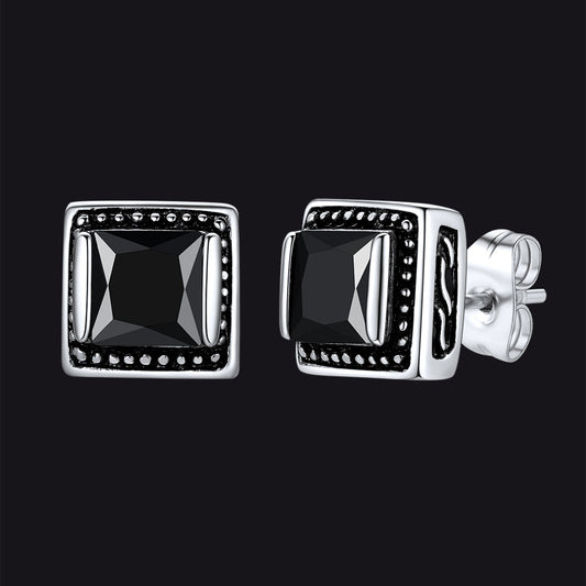 Stainless Steel Square Diamond Stud Earrings for