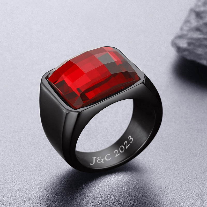 Custom Gemstone Signet Band Ring for , Ruby/ Black Onyx/topaz Ring Gift