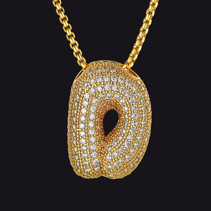 Gold Diamond Bubble Letter Initial Chain Necklace for