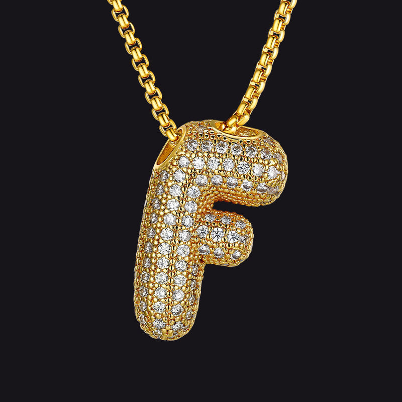 Gold Diamond Bubble Letter Initial Chain Necklace for