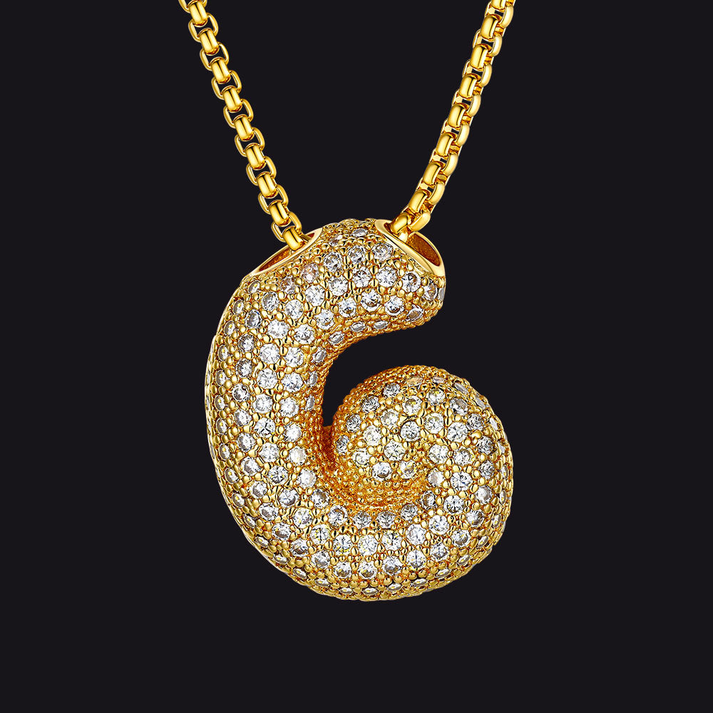 Gold Diamond Bubble Letter Initial Chain Necklace for