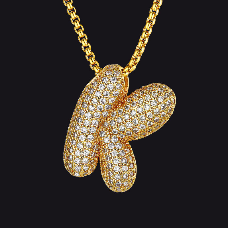 Gold Diamond Bubble Letter Initial Chain Necklace for